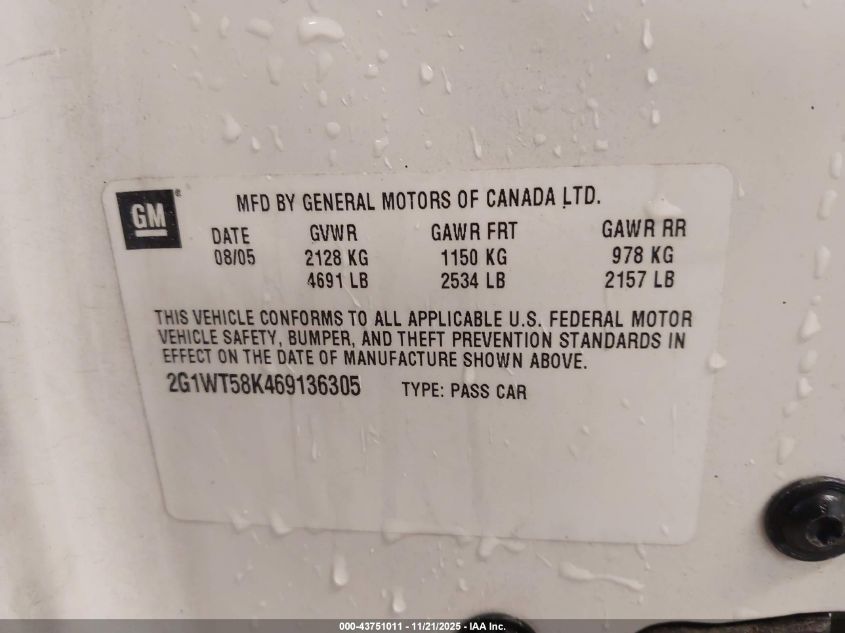 2009 Chevrolet Impala Lt VIN: 2G1WT57NX91137246 Lot: 43751011