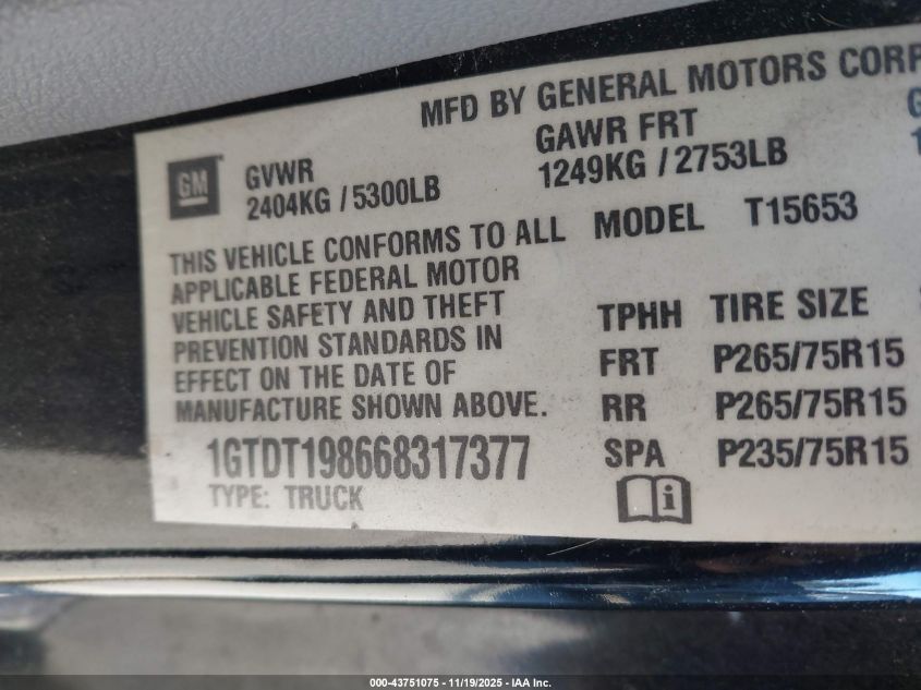 2006 GMC Canyon Sl VIN: 1GTDT198668317377 Lot: 43751075