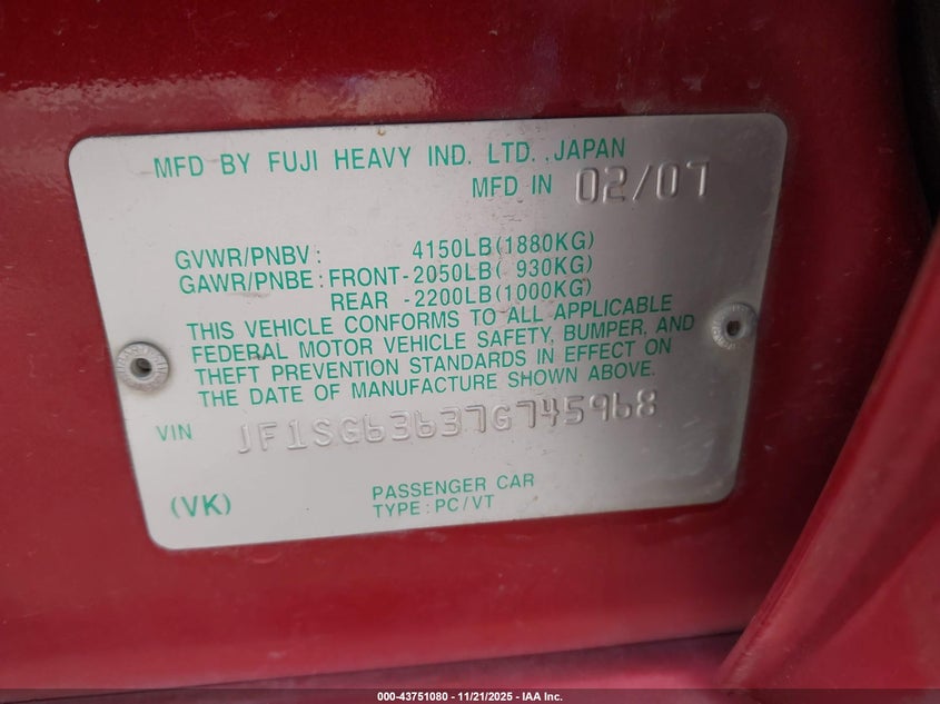 JF1SG63637G745968 2007 SUBARU FORESTER photo no. 9