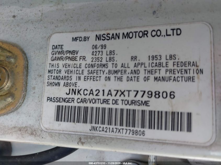 1999 Infiniti I30 Limited/Standard/Touring VIN: JNKCA21A7XT779806 Lot: 43751233