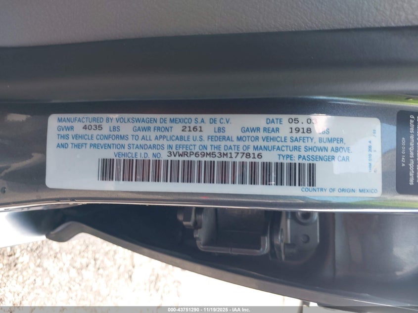 3VWRP69M53M177816 2003 VOLKSWAGEN JETTA photo no. 9