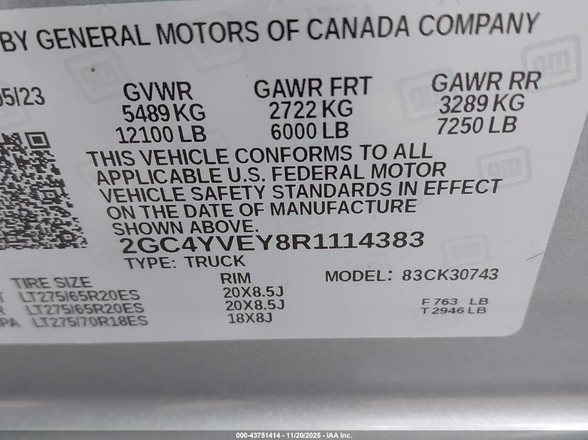 2024 Chevrolet Silverado 3500Hd 4Wd Standard Bed High Country VIN: 2GC4YVEY8R1114383 Lot: 43751414