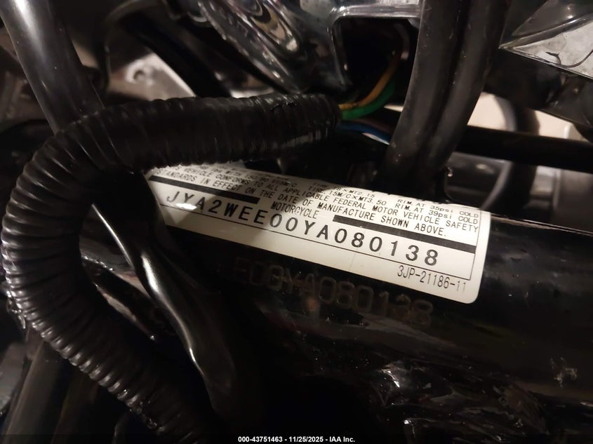 2000 Yamaha Vmx12 VIN: JYA2WEE00YA080138 Lot: 43751463