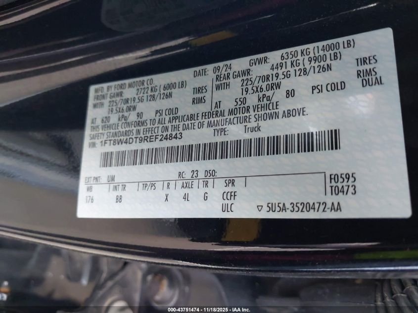 2024 Ford F-450 Platinum VIN: 1FT8W4DT9REF24843 Lot: 43751474