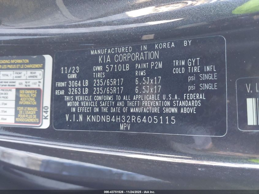 2024 Kia Carnival Mpv Lx VIN: KNDNB4H32R6405115 Lot: 43751526