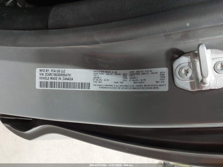 2C4RC1BG9SR554791 2025 CHRYSLER PACIFICA photo no. 9