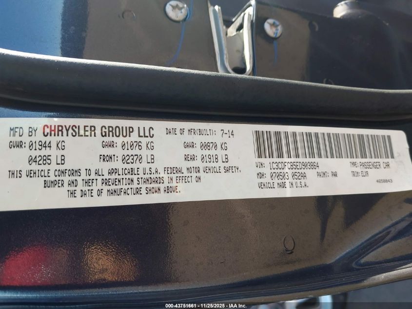 2014 Dodge Dart Limited VIN: 1C3CDFCB5ED903864 Lot: 43751661