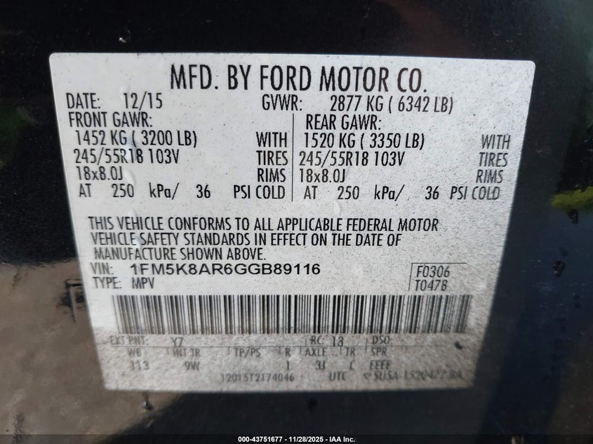 2016 Ford Explorer VIN: 1FM5K8AR6GGB89116 Lot: 43751677