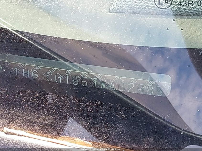 1998 Honda Accord Ex V6 VIN: 1HGCG1657WA029856 Lot: 43751950