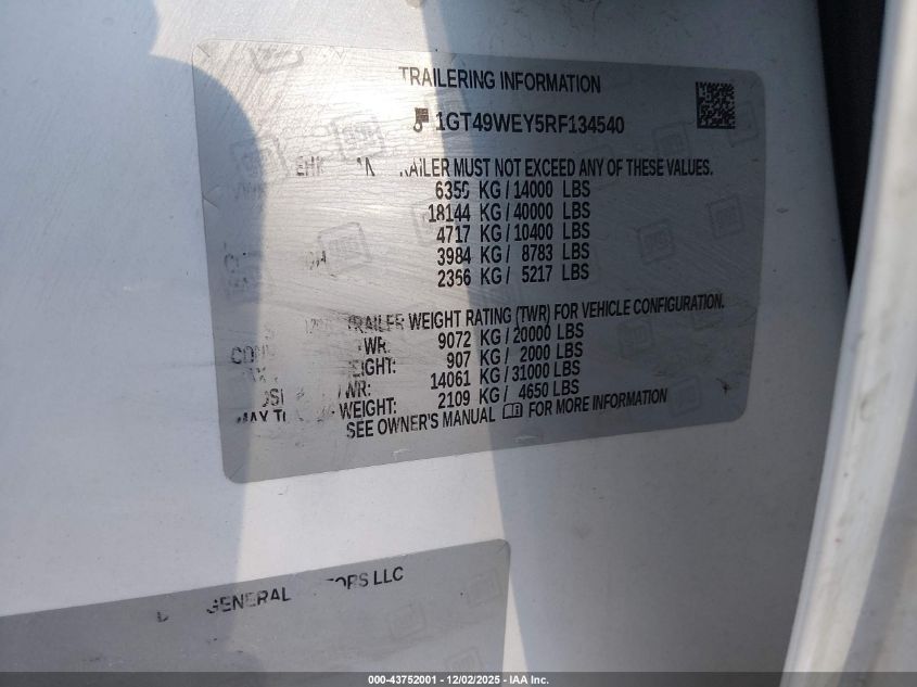 2024 GMC Sierra 3500Hd 4Wd Long Bed Denali VIN: 1GT49WEY5RF134540 Lot: 43752001