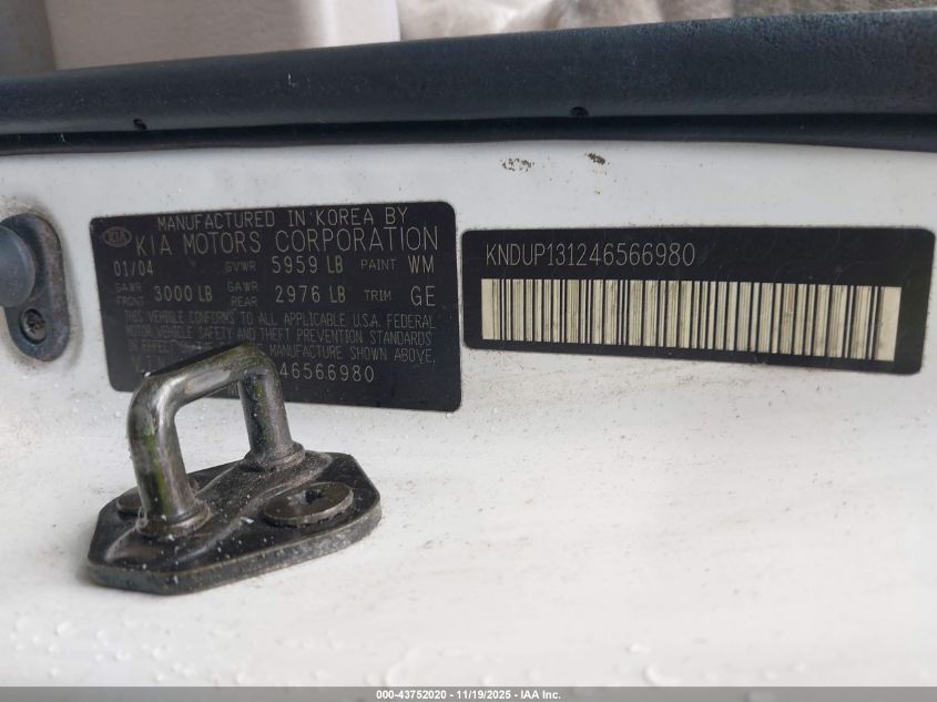 2004 Kia Sedona Ex/Lx VIN: KNDUP131246566980 Lot: 43752020