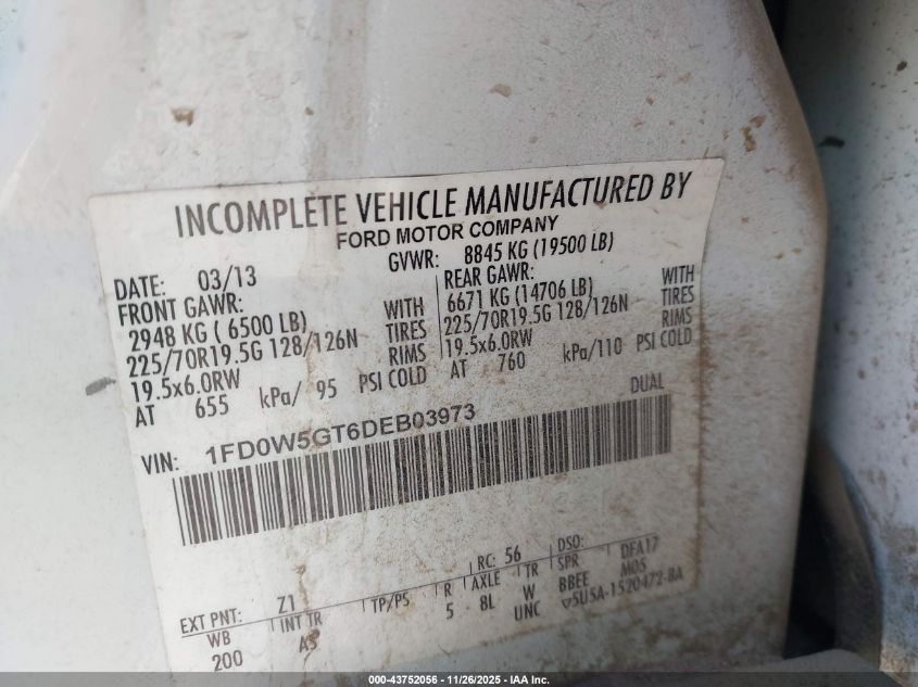 2013 Ford F-550 Chassis Xl VIN: 1FD0W5GT6DEB03973 Lot: 43752056