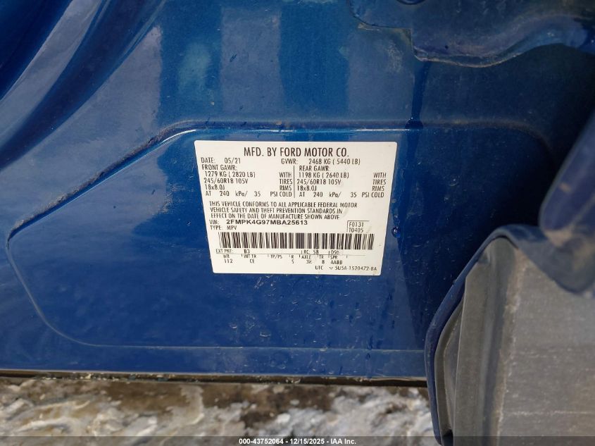 2021 Ford Edge Se VIN: 2FMPK4G97MBA25613 Lot: 43752064