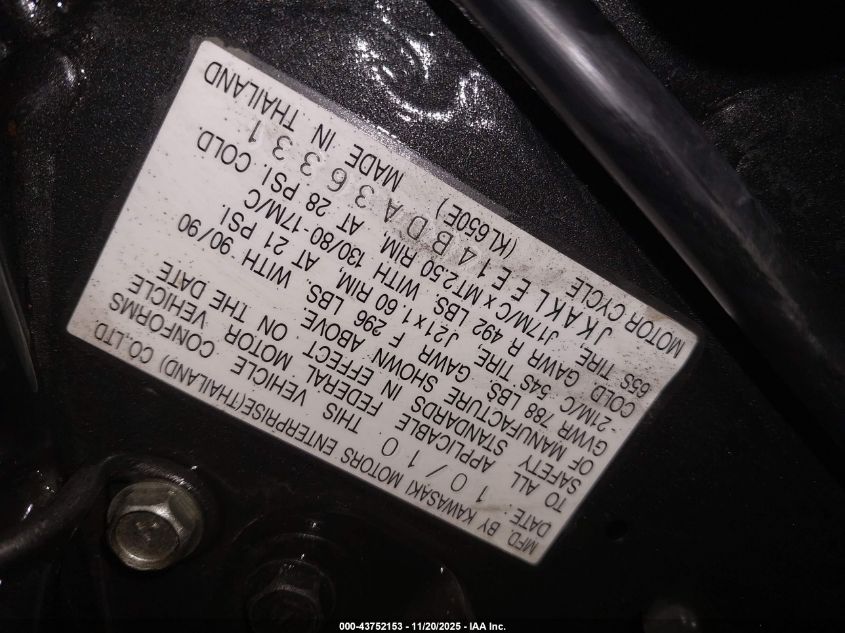 2011 Kawasaki Kl650 E VIN: JKAKLEE14BDA36331 Lot: 43752153