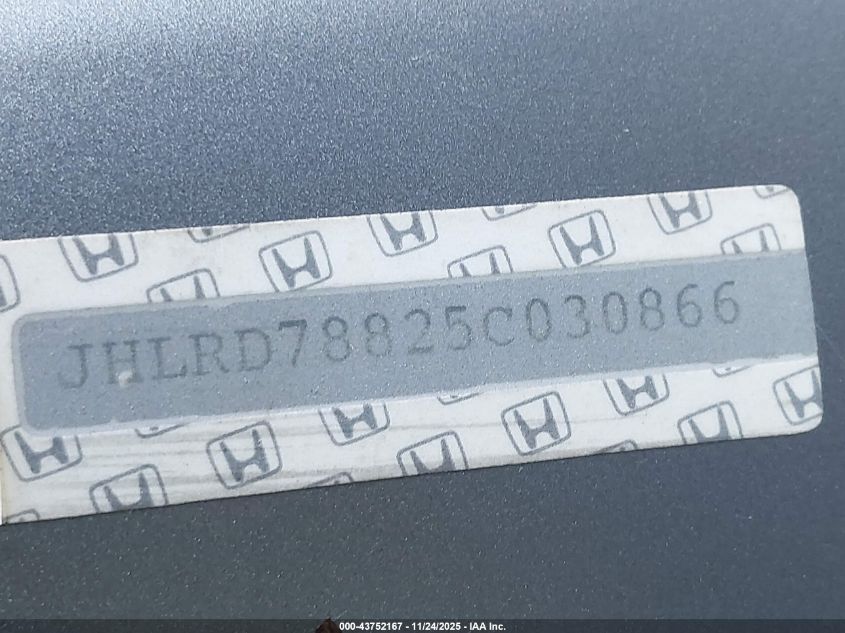 2005 Honda Cr-V Ex VIN: JHLRD78825C030866 Lot: 43752167