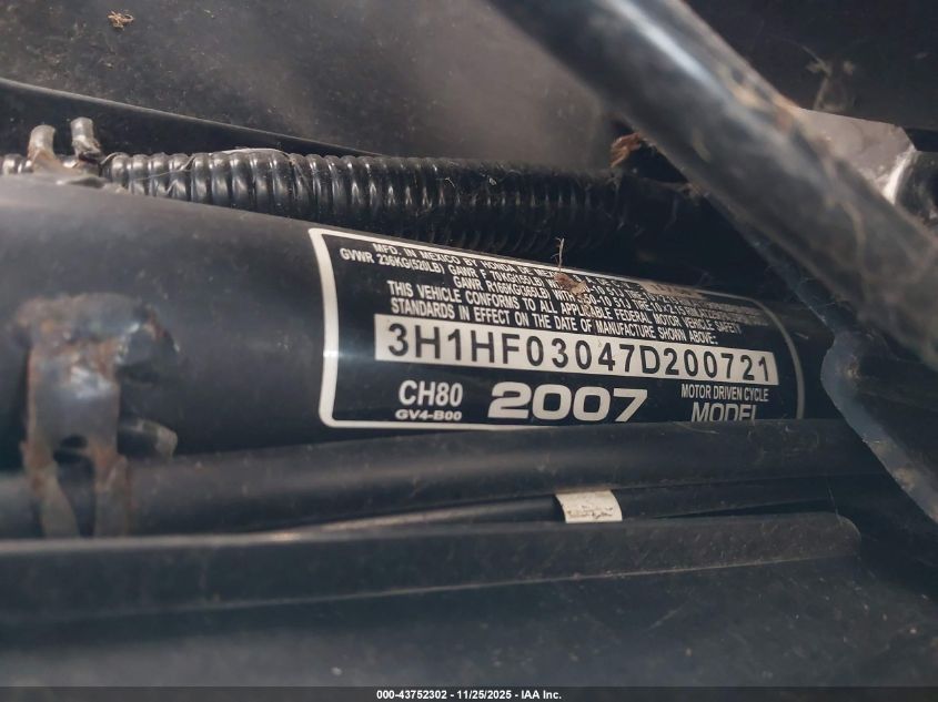 2007 Honda Ch80 VIN: 3H1HF03047D200721 Lot: 43752302