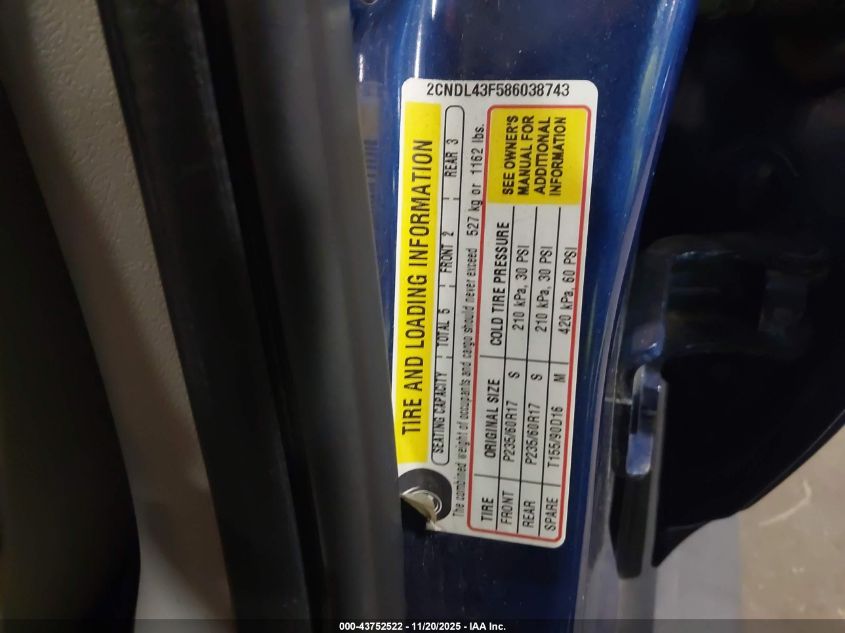 2008 Chevrolet Equinox Lt VIN: 2CNDL43F586038743 Lot: 43752522