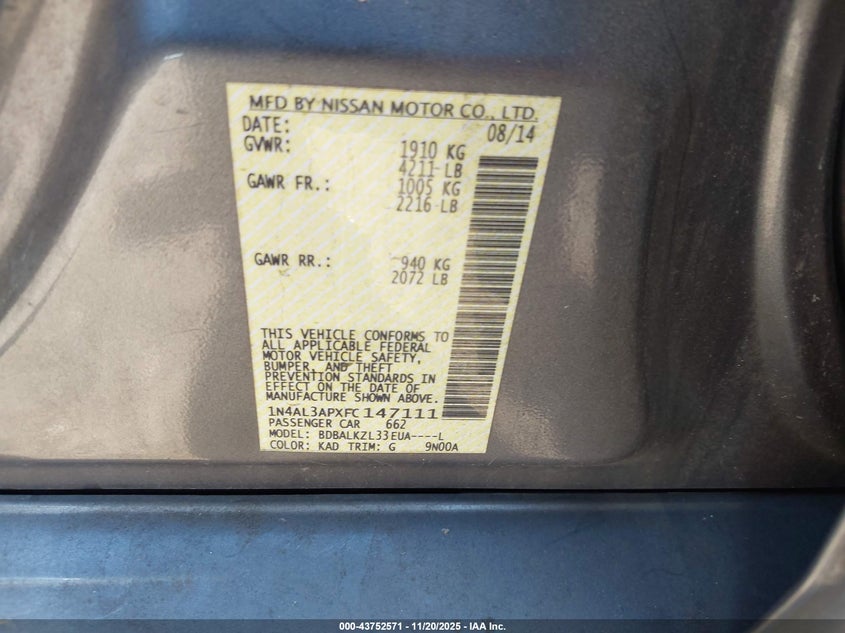 1N4AL3APXFC147111 2015 NISSAN ALTIMA photo no. 9