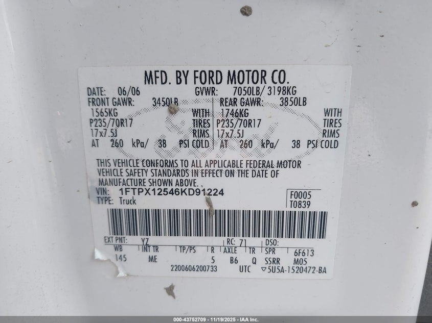 1FTPX12546KD91224 2006 FORD F-150 photo no. 9