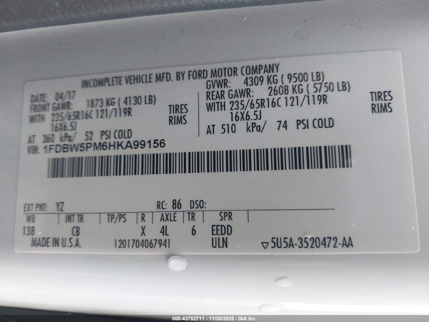 1FDBW5PM6HKA99156 2017 FORD  photo no. 9