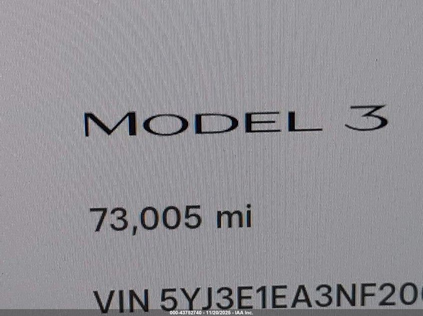 2022 Tesla Model 3 Rear-Wheel Drive VIN: 5YJ3E1EA3NF200353 Lot: 43752740