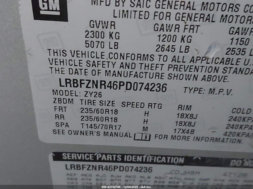 2023 Buick Envision Essence Fwd VIN: LRBFZNR46PD074236 Lot: 43752766