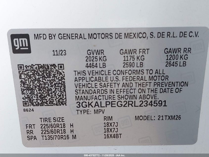 2024 GMC Terrain Fwd Slt VIN: 3GKALPEG2RL234591 Lot: 43752772