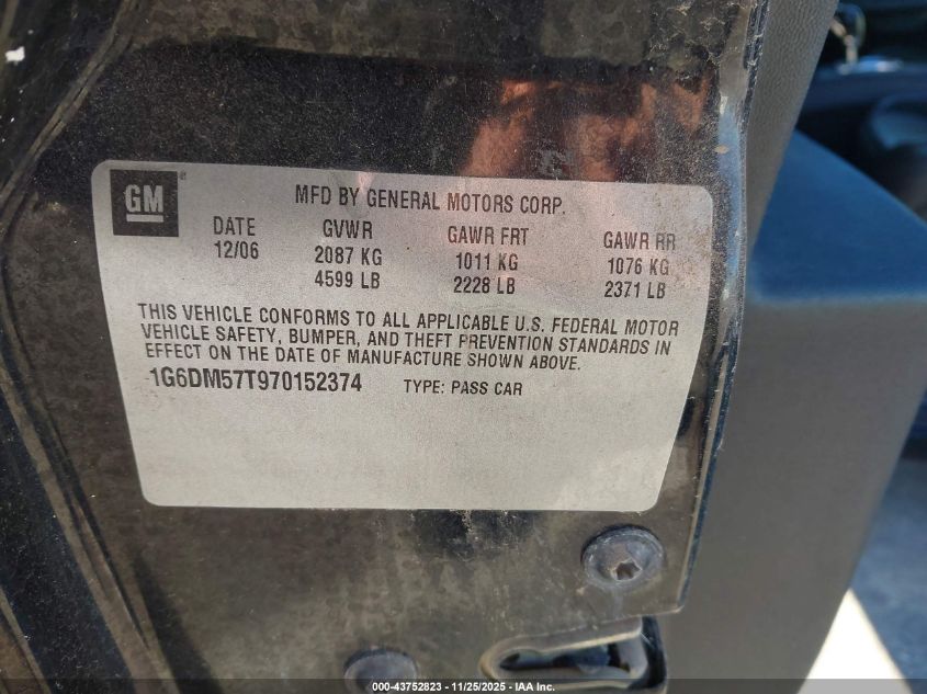 2007 Cadillac Cts Standard VIN: 1G6DM57T970152374 Lot: 43752823