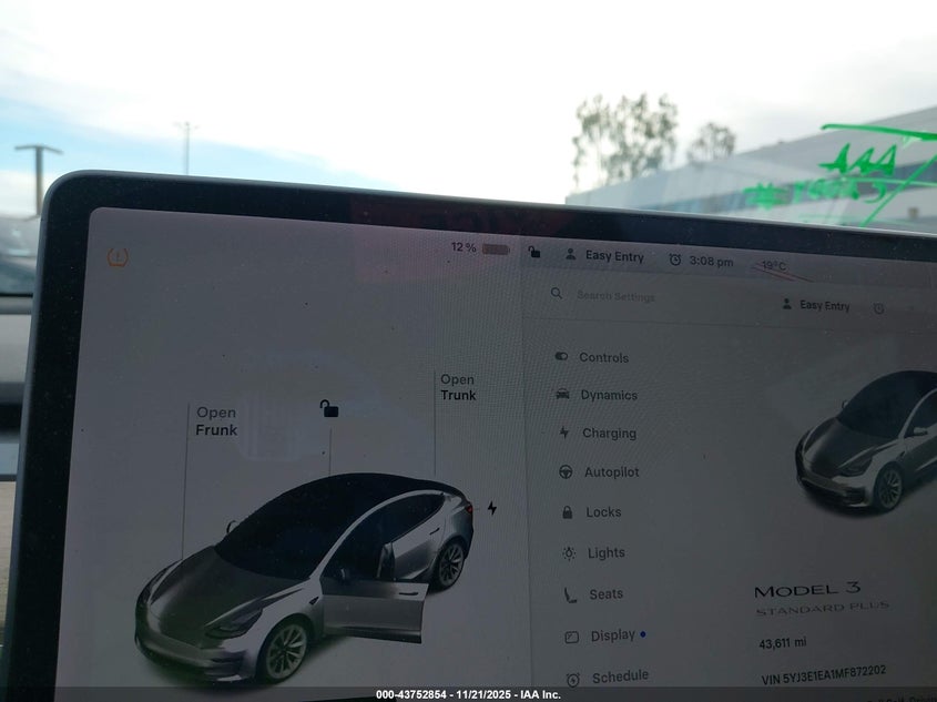 2021 Tesla Model 3 Standard Range Plus Rear-Wheel Drive VIN: 5YJ3E1EA1MF872202 Lot: 43752854