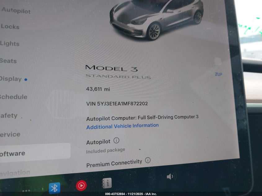 2021 Tesla Model 3 Standard Range Plus Rear-Wheel Drive VIN: 5YJ3E1EA1MF872202 Lot: 43752854