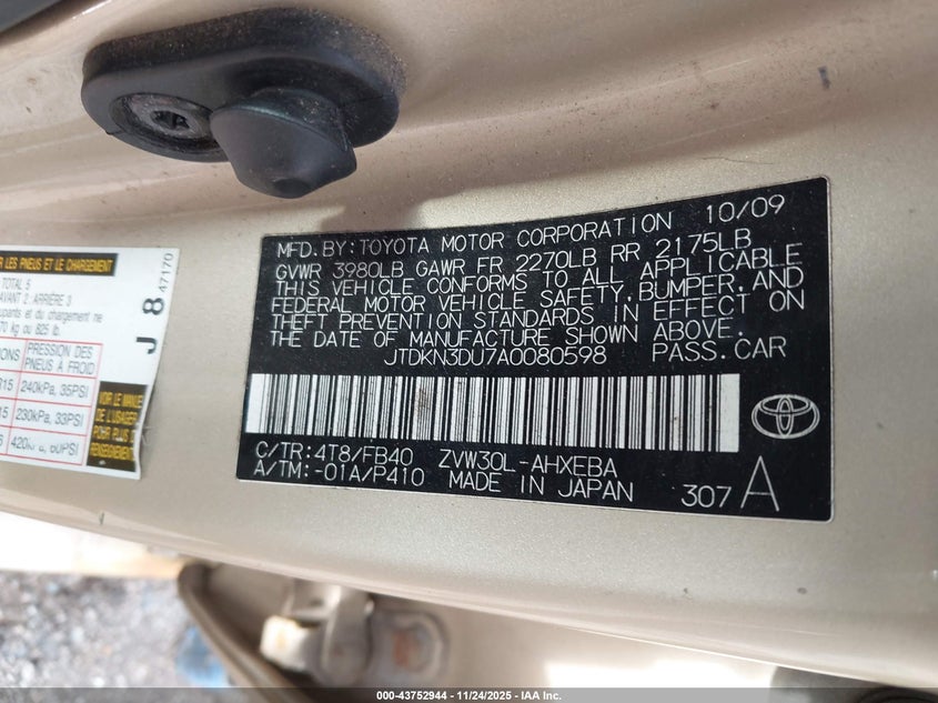 JTDKN3DU7A0080598 2010 TOYOTA PRIUS photo no. 9