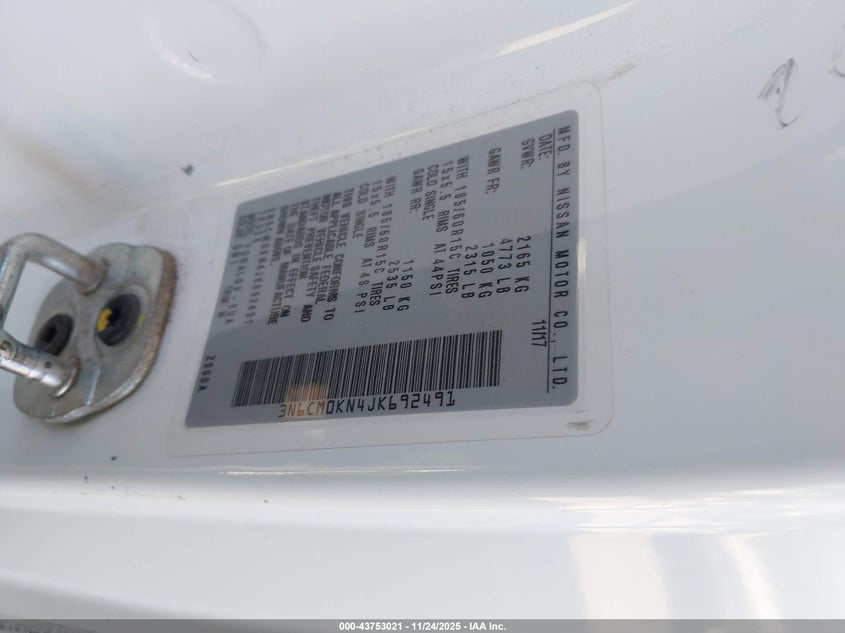 2018 Nissan Nv200 Sv VIN: 3N6CM0KN4JK692491 Lot: 43753021