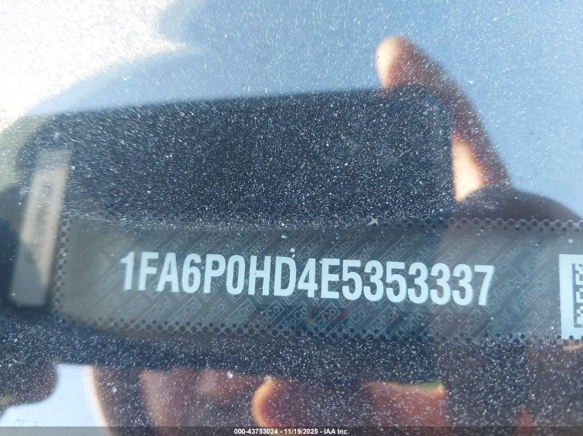 2014 Ford Fusion Se VIN: 1FA6P0HD4E5353337 Lot: 43753024