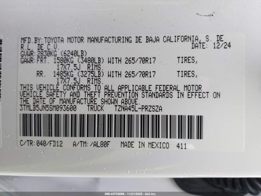 2025 Toyota Tacoma - 3TMLB5JN5SM093600