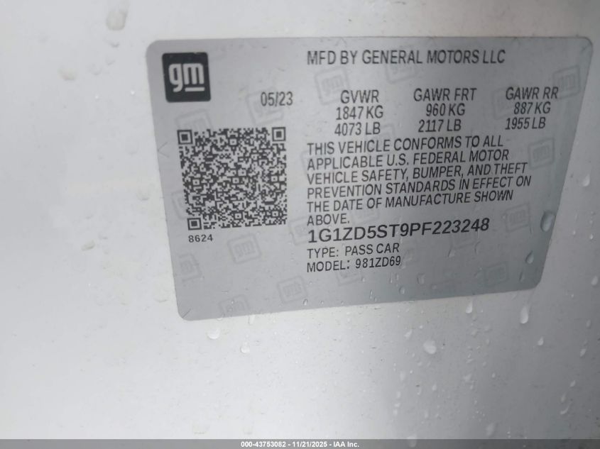 2023 Chevrolet Malibu Fwd 1Lt VIN: 1G1ZD5ST9PF223248 Lot: 43753082