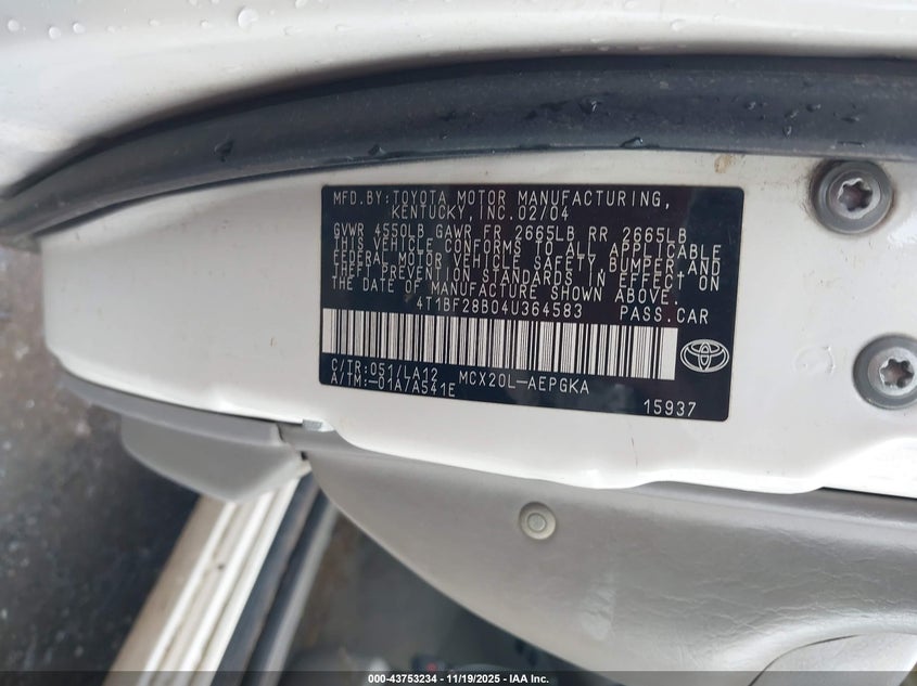 2004 Toyota Avalon Xls VIN: 4T1BF28B04U364583 Lot: 43753234