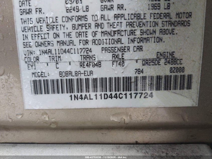 1N4AL11D44C117724 2004 NISSAN ALTIMA photo no. 9