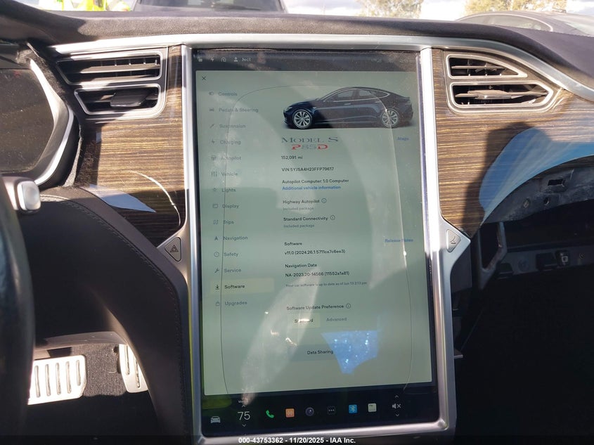 2015 Tesla Model S 70D/85D/P85D VIN: 5YJSA4H23FFP79617 Lot: 43753362