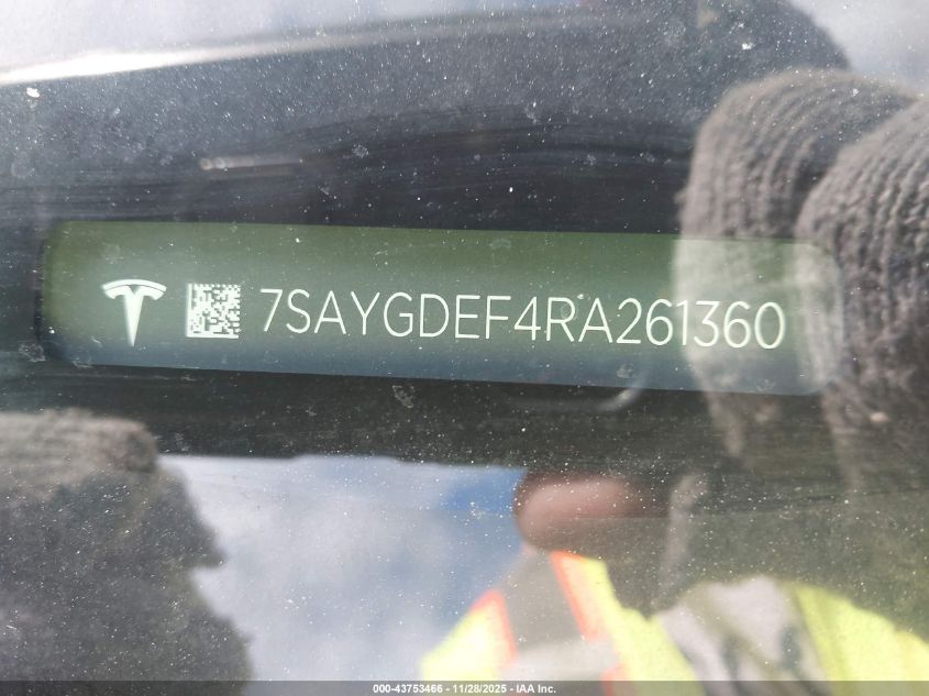 2024 Tesla Model Y Performance Dual Motor All-Wheel Drive VIN: 7SAYGDEF4RA261360 Lot: 43753466