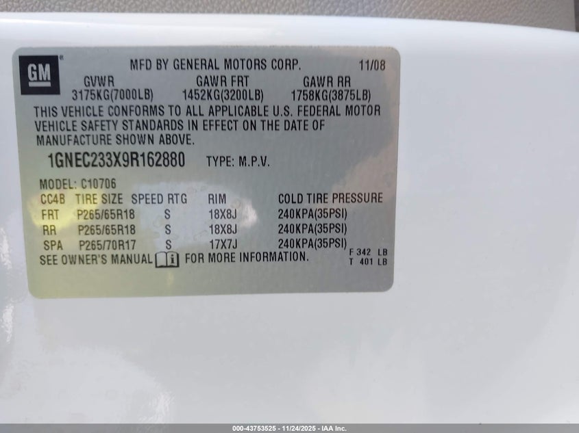 1GNEC233X9R162880 2009 CHEVROLET TAHOE photo no. 9