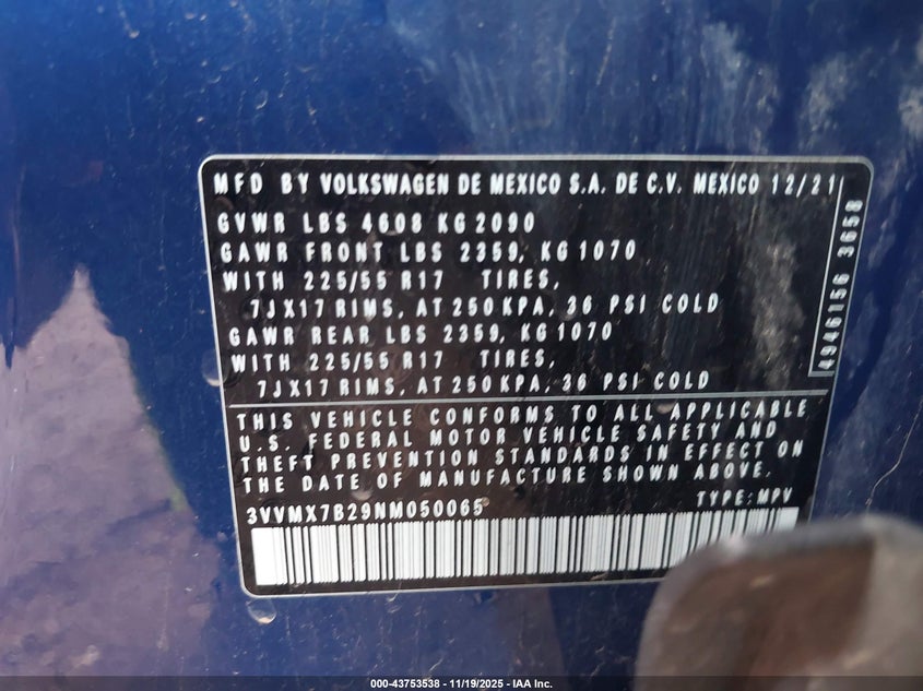 3VVMX7B29NM050065 2022 VOLKSWAGEN TAOS photo no. 9