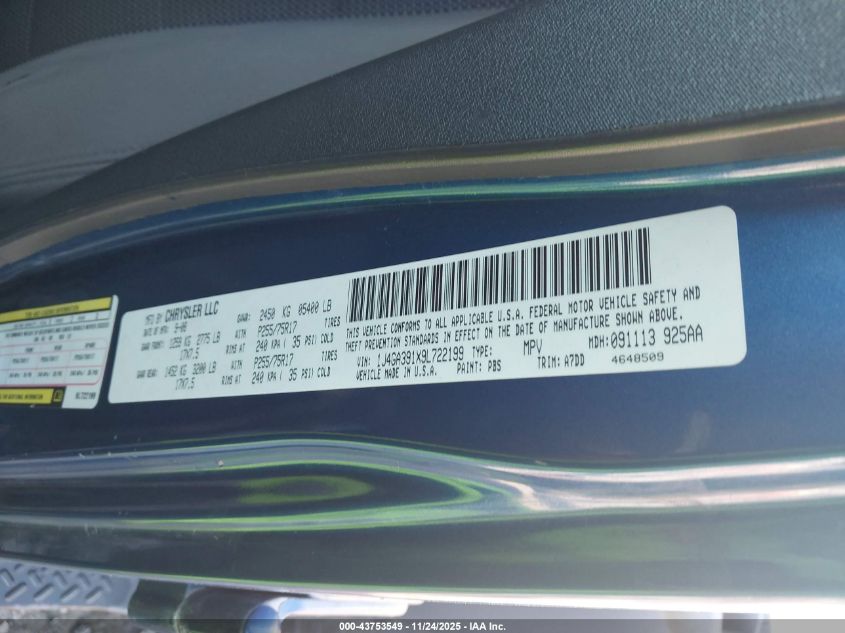 2009 Jeep Wrangler Unlimited X VIN: 1J4GA391X9L722199 Lot: 43753549