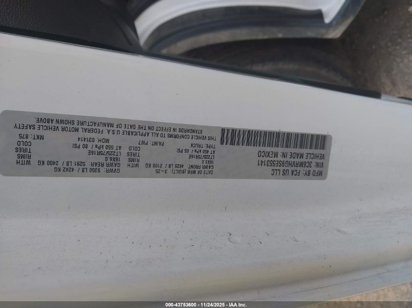 2025 Ram Promaster 3500 Slt+ High Roof 159 Wb VIN: 3C6MRVHG9SE553141 Lot: 43753600