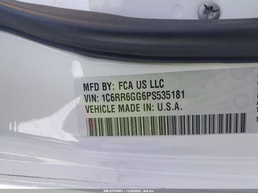 2023 Ram 1500 Classic Slt 4X2 6'4 Box VIN: 1C6RR6GG6PS535181 Lot: 43753601