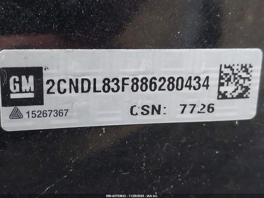 2008 Chevrolet Equinox Ltz VIN: 2CNDL83F886280434 Lot: 43753632