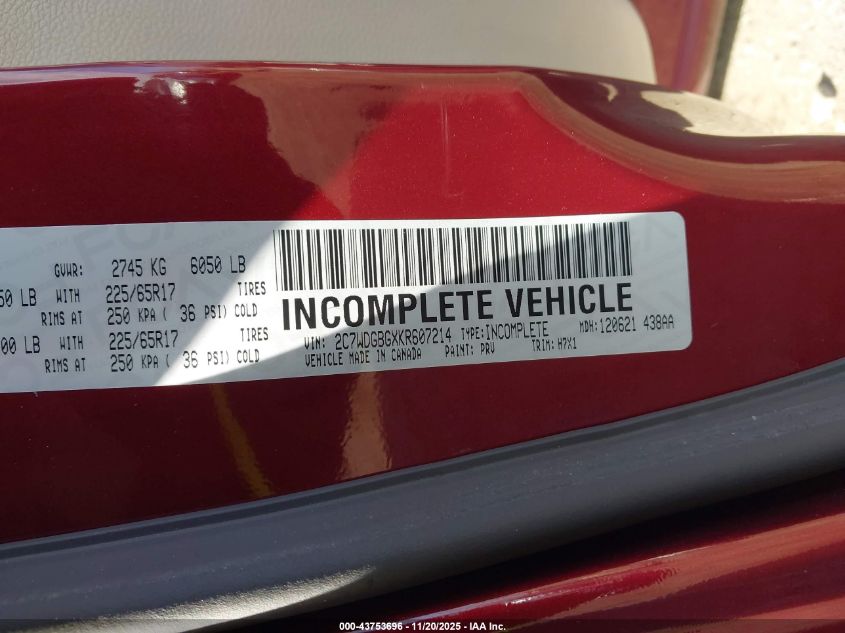 2019 Dodge Grand Caravan Se VIN: 2C7WDGBGXKR607214 Lot: 43753696