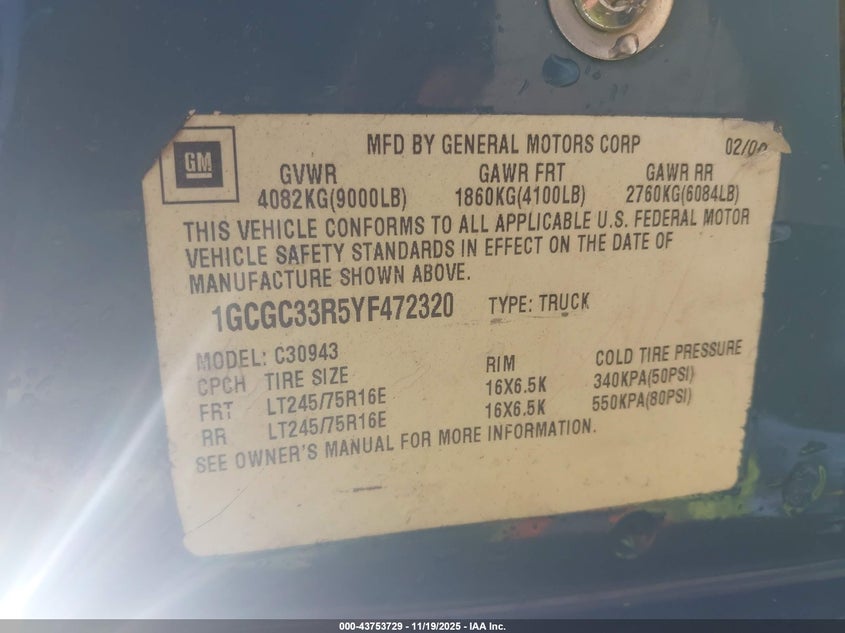 1GCGC33R5YF472320 2000 CHEVROLET C/K photo no. 9