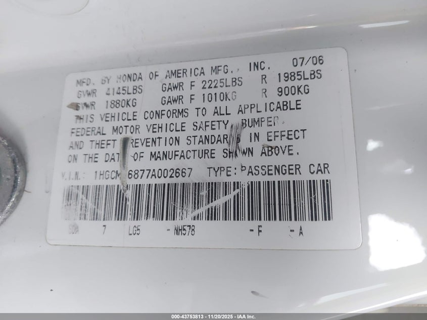 1HGCM56877A002667 2007 HONDA ACCORD photo no. 9