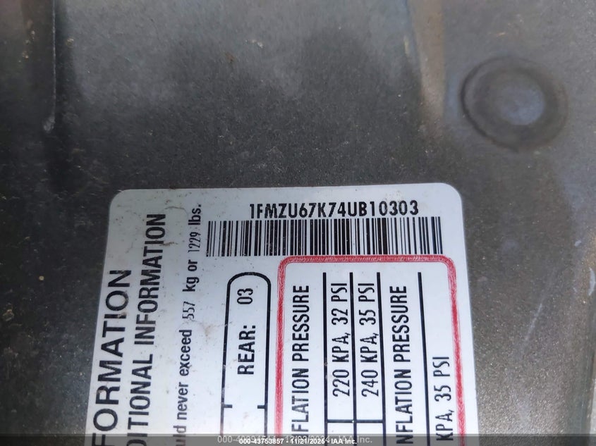 2004 Ford Explorer Sport Trac Adrenalin/Xls/Xlt VIN: 1FMZU67K74UB10303 Lot: 43753857