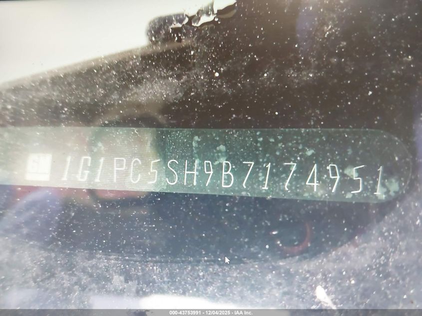 2011 Chevrolet Cruze Ls VIN: 1G1PC5SH9B7174951 Lot: 43753991